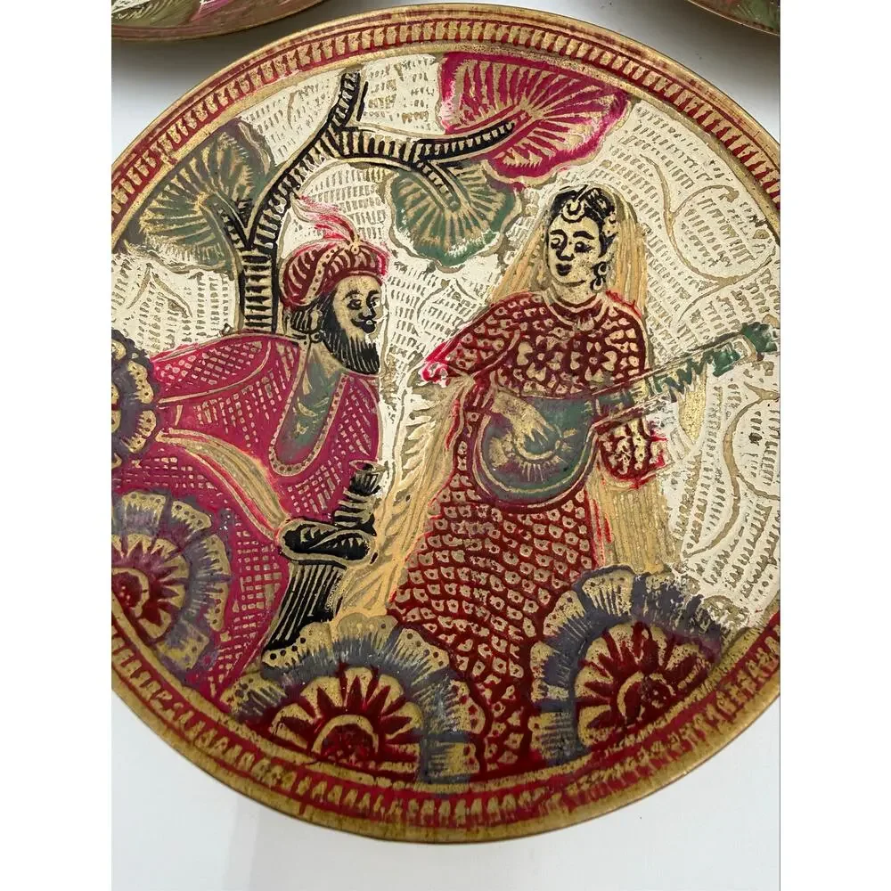 1960's Enamel and Brass Indian Decorative Plates